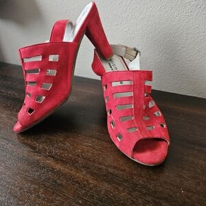 Eric Michael Leather Suede Red Adjustable Slingback